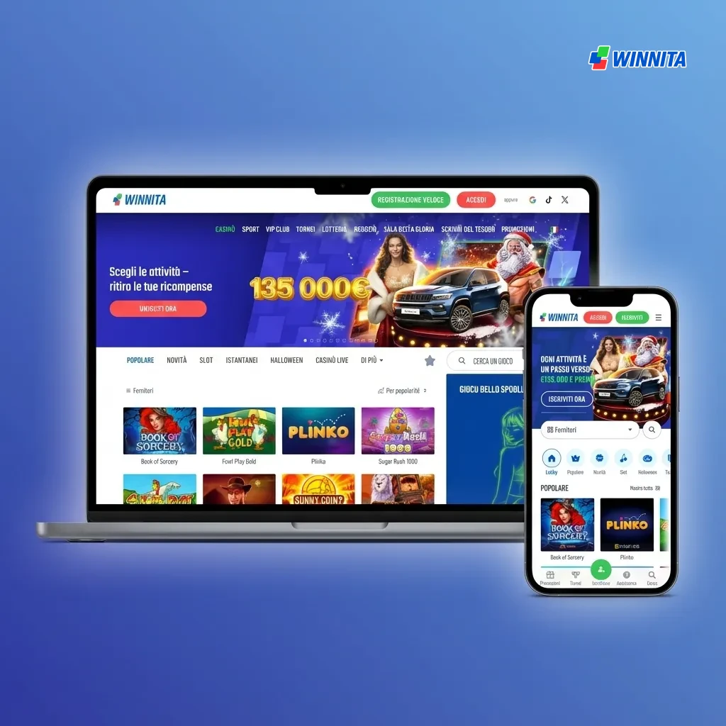 Interfaccia del sito Winnita con menu di navigazione per scommesse sportive, casino, sport virtuali e promozioni