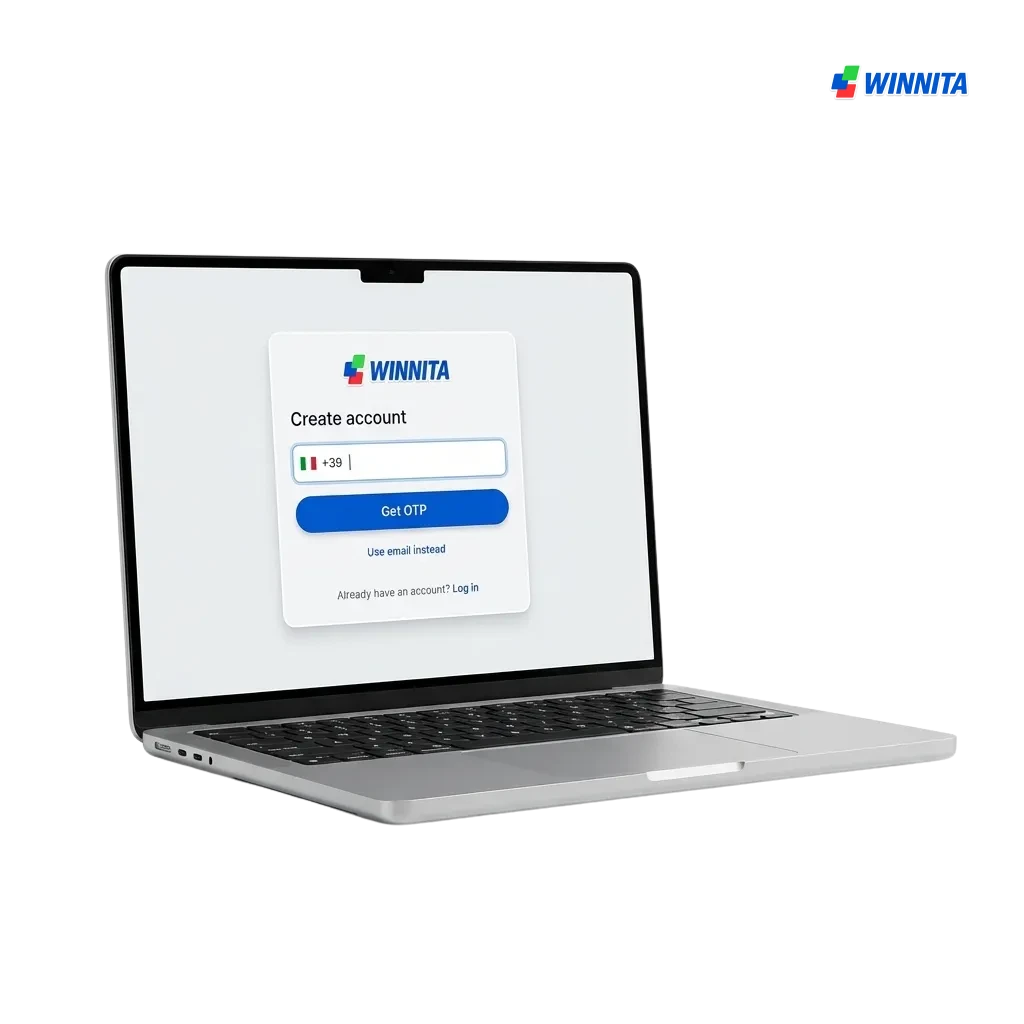 Schermata di registrazione Winnita per utenti italiani con opzioni di iscrizione e bonus benvenuto fino a 1.500€