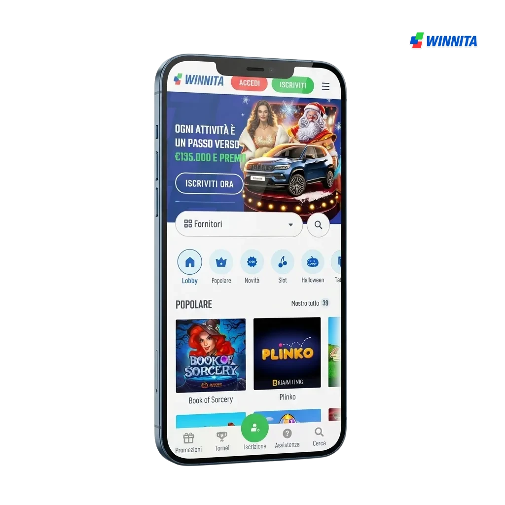Winnita mobile app download page showing Android APK and iOS options with casino games and betting features